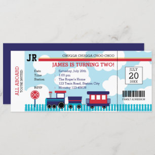 Invitations d'anniversaire de train (bleu et rouge