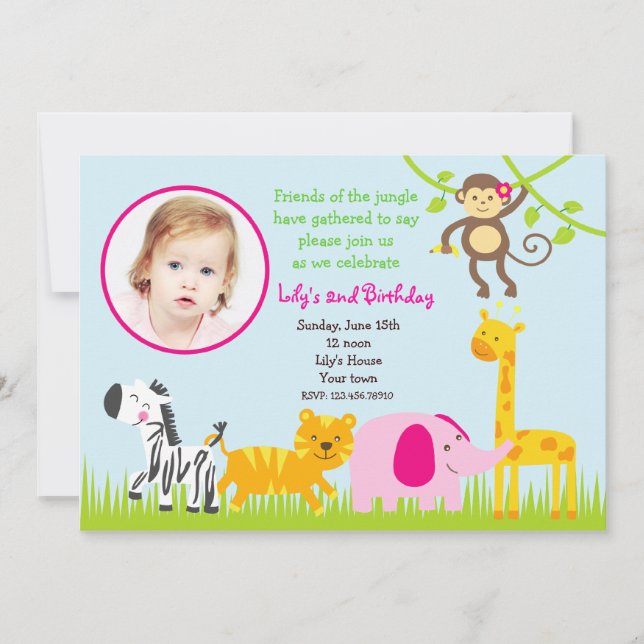 Invitations d'anniversaire des animaux de la Jungl (Devant)