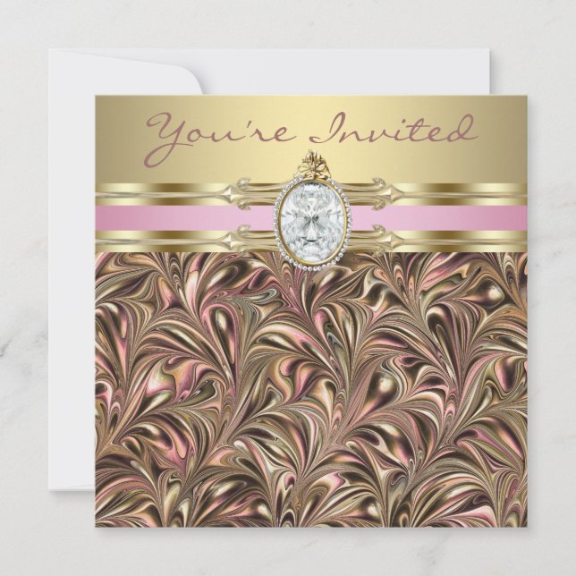 Invitations d'anniversaire des femmes d'or rose (Devant)