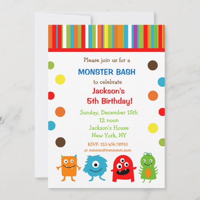 Invitations d'anniversaire des monstres (Devant)