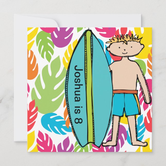 Invitations d'anniversaire des surfeurs Blond pers (Devant)
