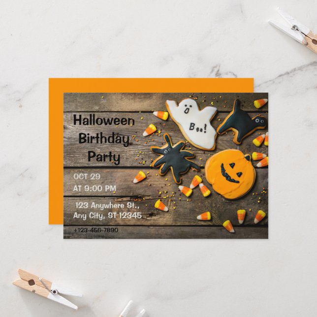 Invitations d'anniversaire d'Halloween (Devant/Arrière en situation)