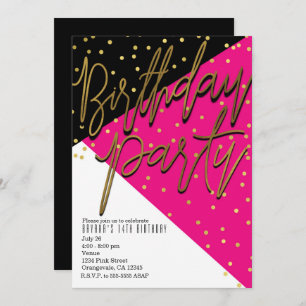 Invitations d'anniversaire d'or de noir de rose de