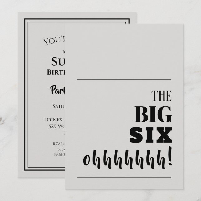 Invitations d'anniversaire du BIG 60 (Devant / Derrière)