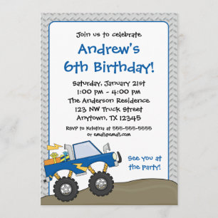 Invitations d'anniversaire du Camion Blue Monster