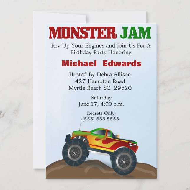 Invitations d'anniversaire du camion Monster