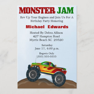 Invitations d'anniversaire du camion Monster