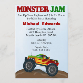 Invitations d'anniversaire du camion Monster