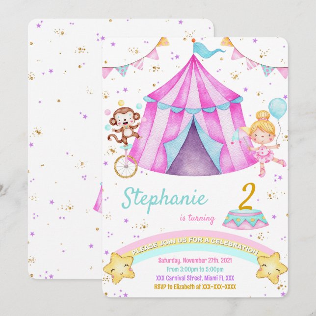 Invitations d'anniversaire du Carnaval (Devant / Derrière)