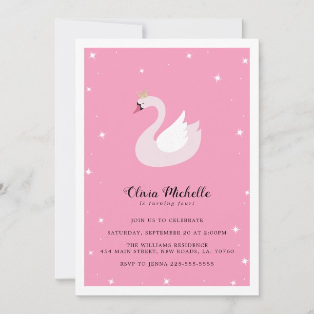 Invitations d'anniversaire du cygne élégant (Devant)
