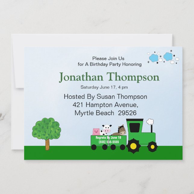 Invitations d'anniversaire du tracteur (Devant)