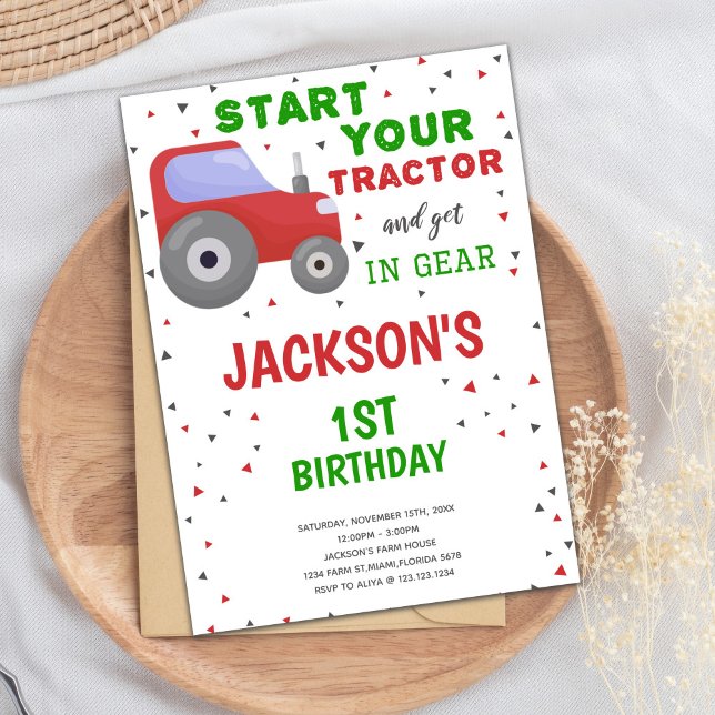 Invitations d'anniversaire du tracteur arrière - p (White background Tractor Birthday Invitations)