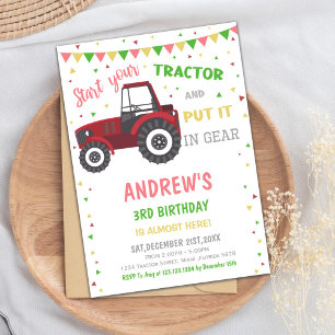 Invitations d'anniversaire du tracteur rouge
