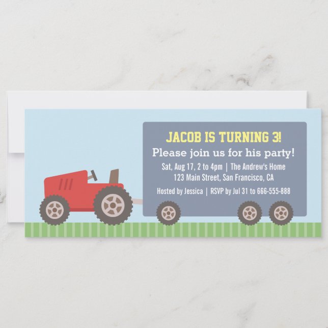Invitations d'anniversaire du véhicule tracteur ro (Devant)