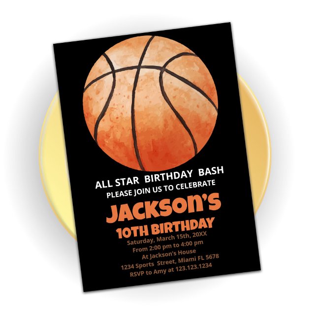 Invitations d'anniversaire d'un basket-ball orange (Créateur téléchargé)