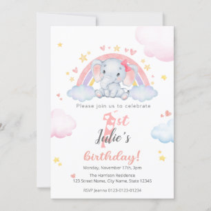 Invitations d'anniversaire - Elephant avec arc-en-