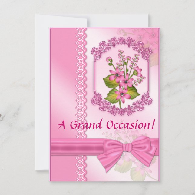 Invitations d'anniversaire florales roses (Devant)