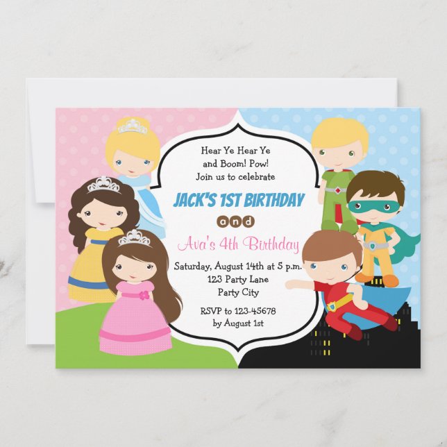 Invitations d'anniversaire jumeaux (Princesse Supe (Devant)