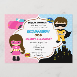 Invitations d'anniversaire jumeaux (Superhero Boy 