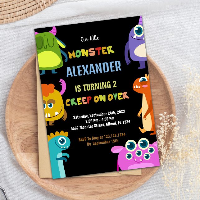 Invitations d'anniversaire Monster Black (Monster Birthday Invitations Black)