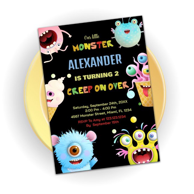 Invitations d'anniversaire Monster Black (Monster Birthday Invitations Black)