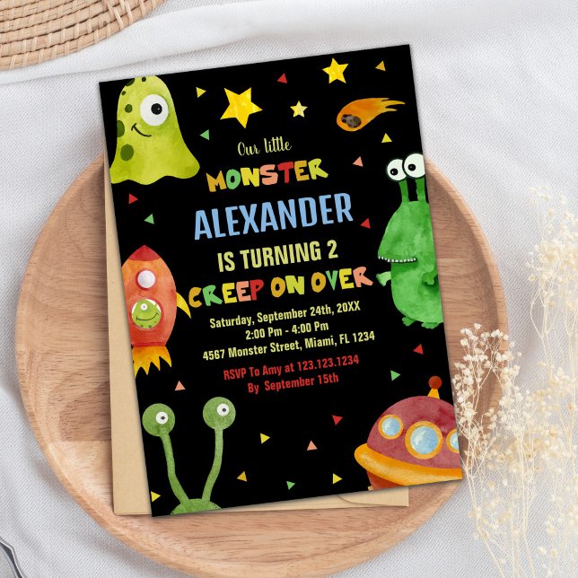 Invitations d'anniversaire Monster Black (Monster Birthday Invitations Black)