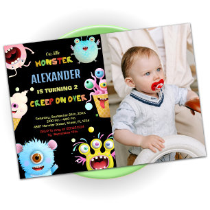 Invitations d'anniversaire Monster Black avec phot