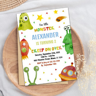 Invitations d'anniversaire Monster Blanc