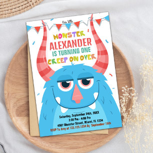 Invitations d'anniversaire Monster bleu