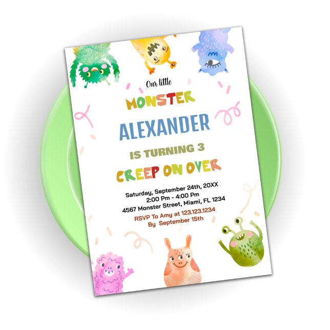 Invitations d'anniversaire Monster Green Orange (Monster Birthday Invitations Green Orange)