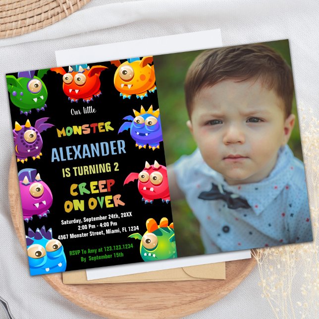 Invitations d'anniversaire Monster, photo Monster (Monster Birthday Invitations, Fly Monsters photo Invitation)