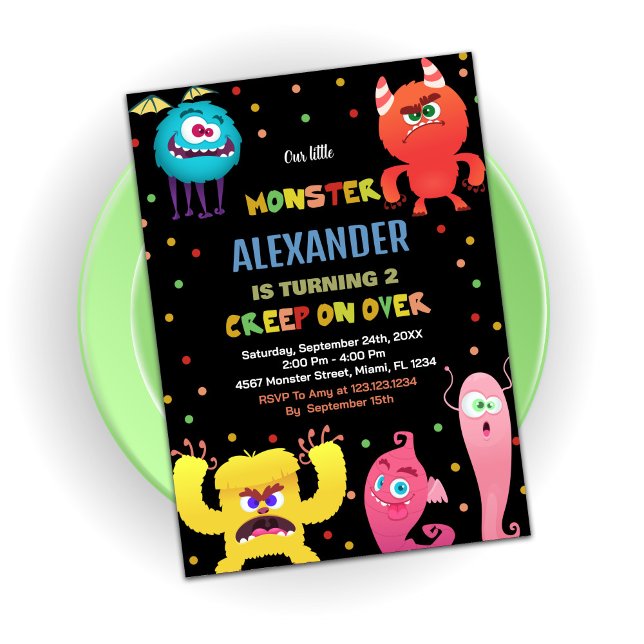 Invitations d'anniversaire Monster Rouge Bleu (Monster Birthday Invitations Red Blue)