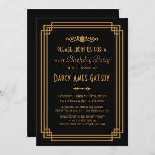 Invitations d'anniversaire noir Art déco simple