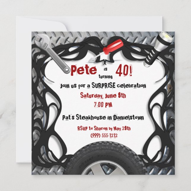 Invitations d'anniversaire personnalisées Auto Méc (Devant)