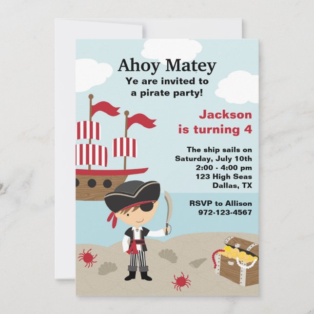 Invitations d'anniversaire pirate (Devant)