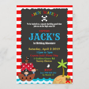 Invitations d'anniversaire Pirate Party Boy