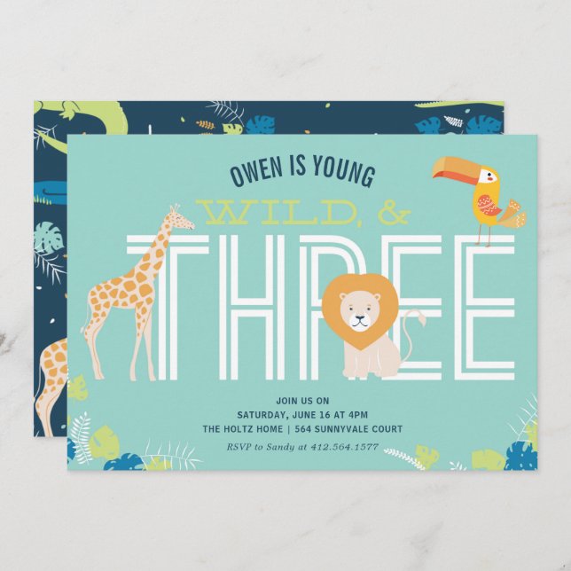 Invitations d'anniversaire pour jeunes, sauvages e (Devant / Derrière)