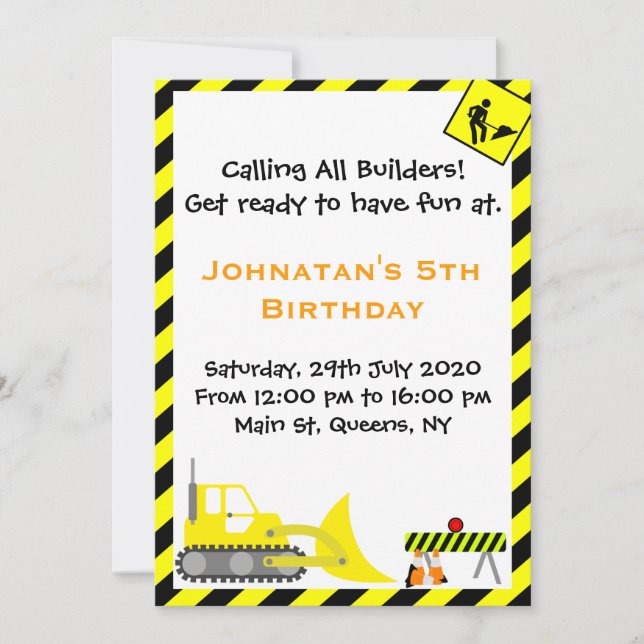 Invitations d'anniversaire pour la construction de (Devant)
