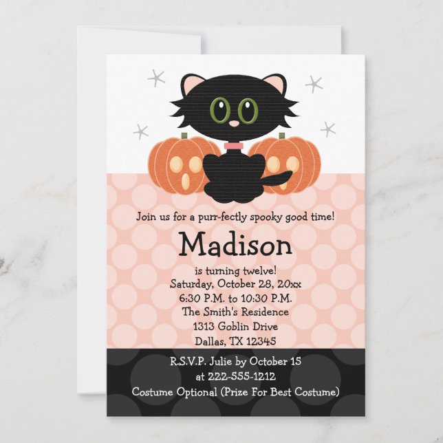 Invitations d'anniversaire pour l'Halloween en cha (Devant)