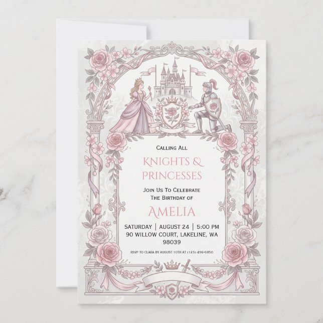 invitations d'anniversaire princesse et chevalier (Devant)