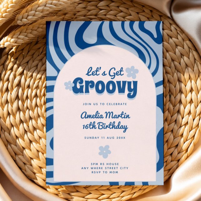 invitations d'anniversaire rétro bleues Let's Get  (Créateur téléchargé)