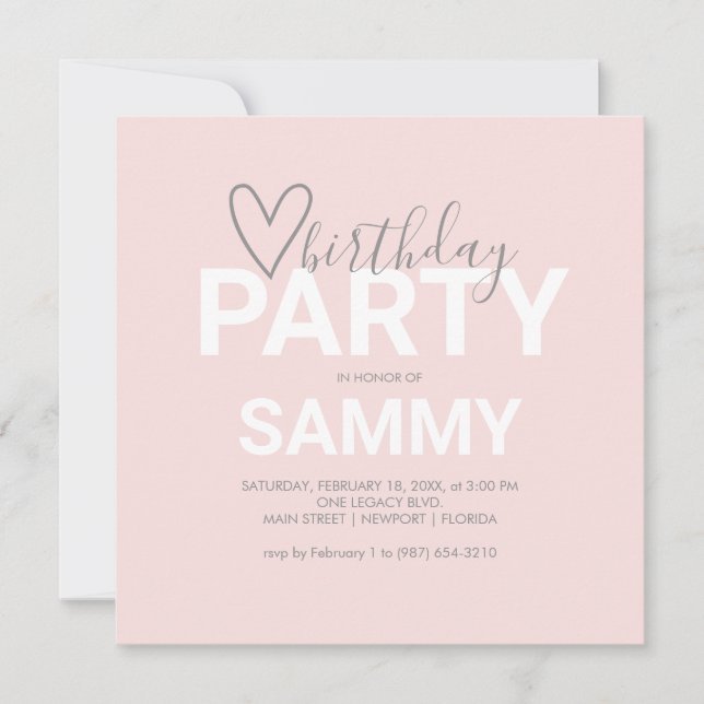Invitations d'anniversaire rose en ligne (Devant)