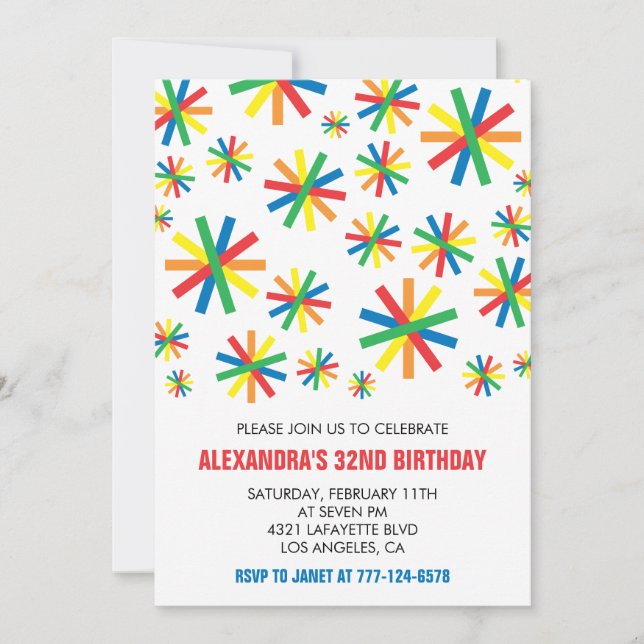 Invitations d'anniversaire simples 32 ans Confetti (Devant)