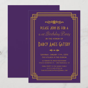 Invitations d'anniversaire simples Art déco violet