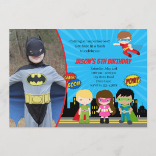 Invitations d'anniversaire Superhero avec Sunburst