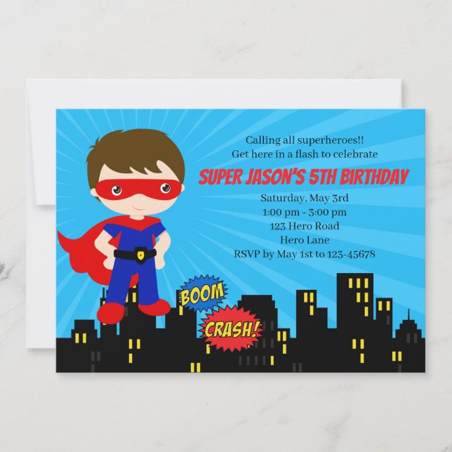 Invitations d'anniversaire Superhero (Masque bleu  (Devant)