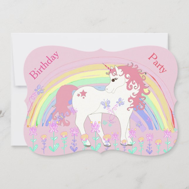 Invitations d'anniversaire Unicorn et Rainbow Pink (Devant)