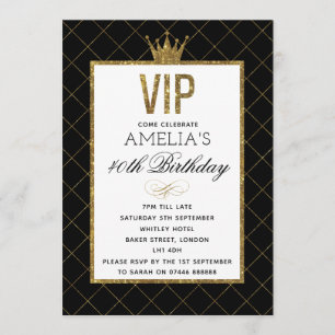 INVITATIONS d'anniversaire VIP Gold et Black Parti