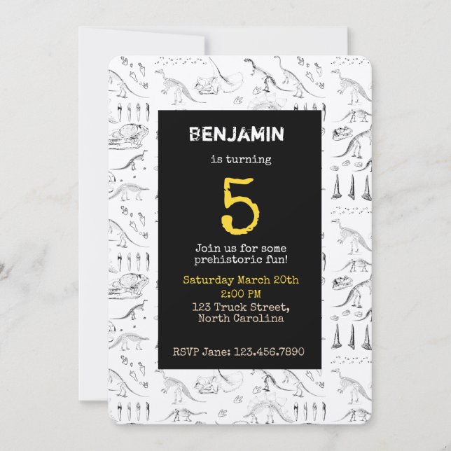 Invitations d'Anniversaires de enfants Motifs Dino (Devant)