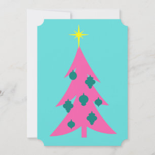 Invitations d'arbre de Noël rose rétro personnalis